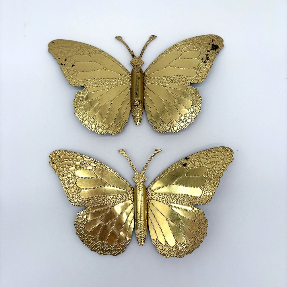 Vintage Gold Brass Butterfly Wall Hanging Set Mid Century Modern Boho Decor Art